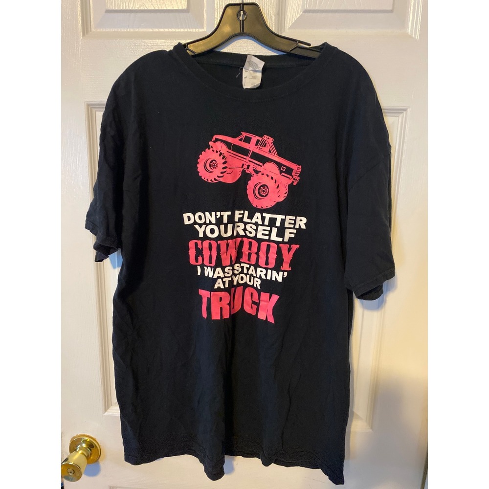 Fruit of the Loom Cowboy Monster Truck Graphic Tee Black XL Humor Shirt
